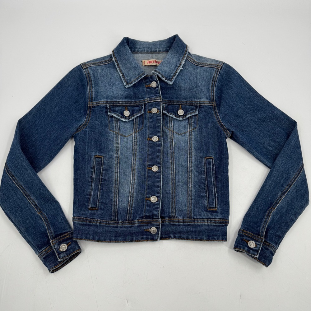 Judy Blue Denim Jacket Womens S Button Front Long Sleeve Blue Jean Floral Design